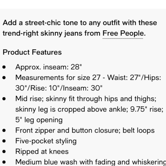 FREE PEOPLE BLOWN OUT KNEE HIGH WAISTED SKINNY JEAN DARK WASH BUTTERY SOFT SZ 31 - Picture 7 of 16